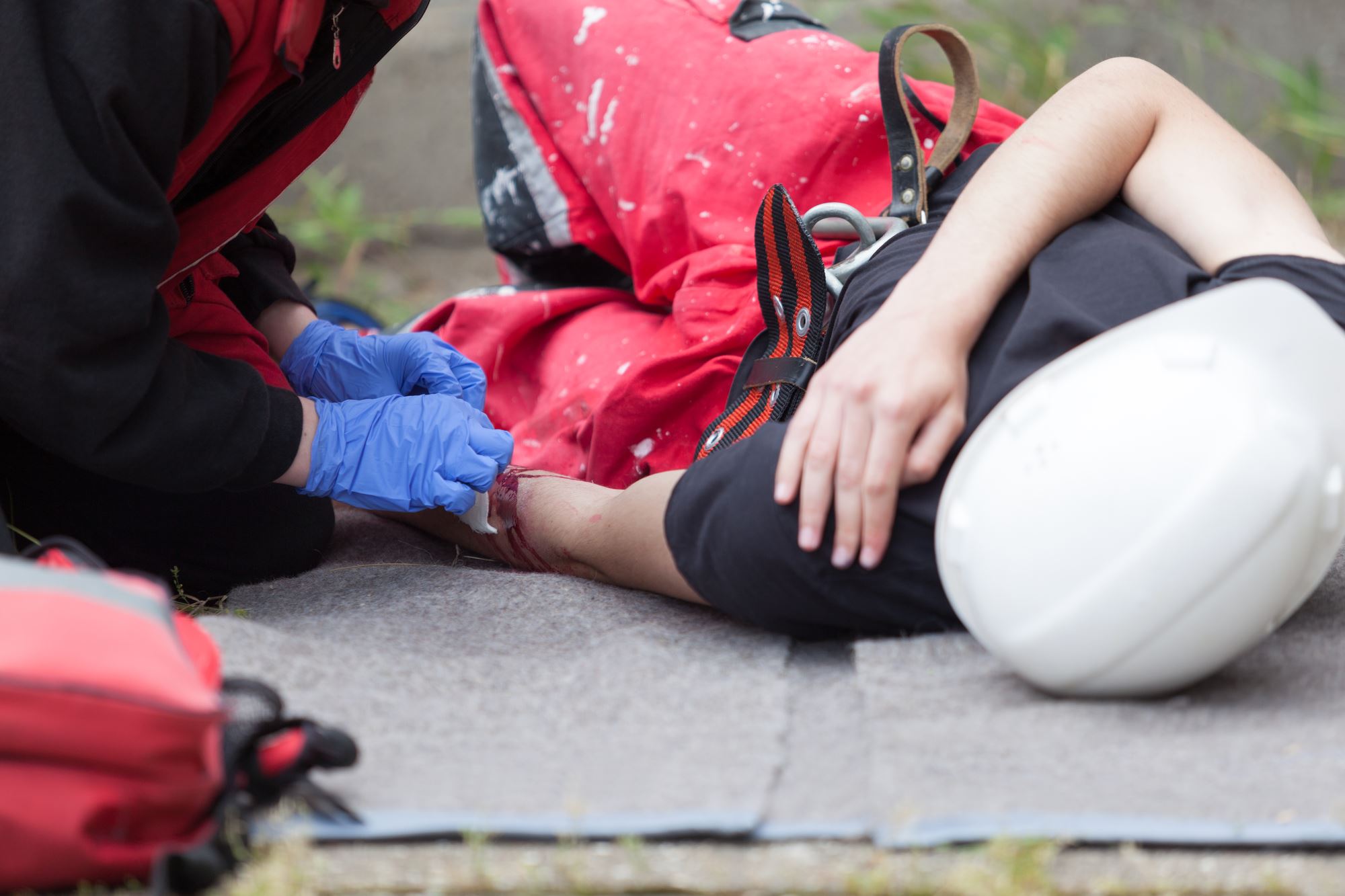 Work accident. First aid training.